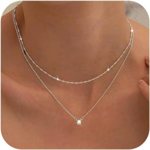 Diamond Necklaces for Women, Dainty S925 Sterling Silver/ 14K Gold Choker Necklace Simple Silver CZ Jewelry Necklaces for Women Trendy Gifts
